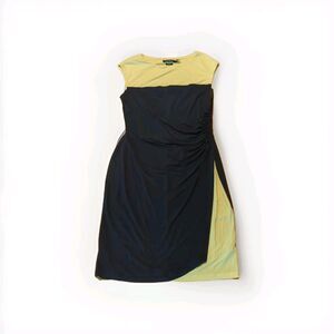 Lauren Ralph Lauren Dress Womens 12 Yellow Blue Color Block Rouched Career Slit
